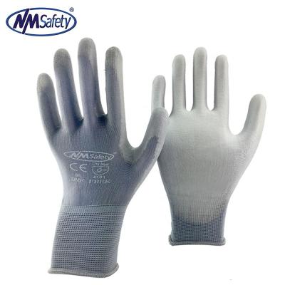 China Free Shipping NMSAFETY Anti-Slip 13 Gauge Mechanic Gloves PU Coating Safety Work Gloves Nylon Palm Coated Working Gloves CE Certificated for sale