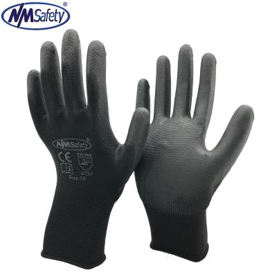 China NMSafety 13Gauge Anti-Slip Black Polyester Dipped Lightweight PU Palm Glove ESD Anti Static Black PU Coated Safety Work Gloves for sale