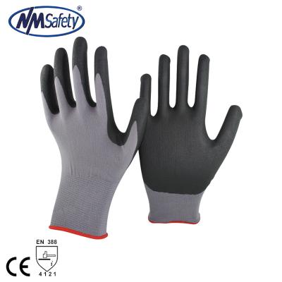 China Cut Resistant NMsafety High Quality Gray Nylon And Spandex Liner Nitrile Liner Work Glove for sale