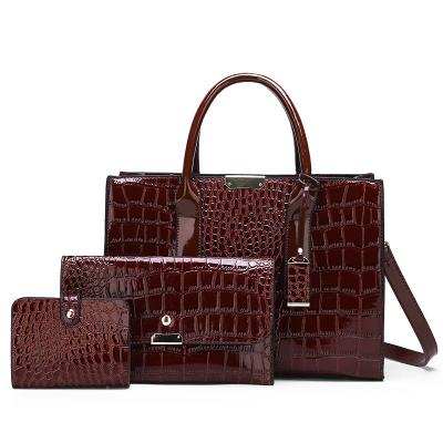 China Popular Waterproof Patent Leather 3pcs Bags Set Fashion PU Women Leather Handbags From Factory for sale