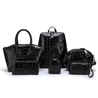 China Hot Sale Waterproof Women Shoulder Tote Bag Crocodile Pattern Leather Handbag 6 Piece Set for sale