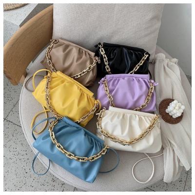 China High Quality Women Pleated Cloud Handbags Soft Metal Chain Shoulder Bag Luxury Pure Color Ruched Bums Lady Dumpling Wrinkled Crossbody Bags for sale