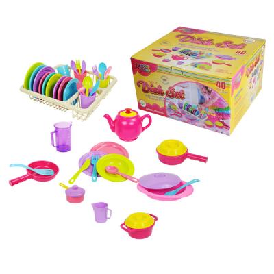 China Kitchen Toys Set 45 Pieces Hotsale Plastic Dinner And Tea Set Kids Kitchen Cooking Toys for sale