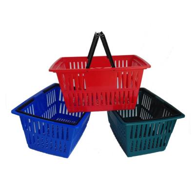 China Basket System Good Quality Supermarket Durable Grocery Plastic Shopping Basket With Handle for sale