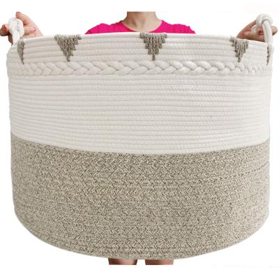 China Wholesale Custom Decorative Handmade Braided Decorative Woven Cotton Laundry Hamper Folding Storage Basket Storage Organizer for sale