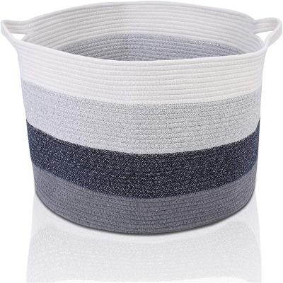 China New Modern Design Cotton Rope Cover Folding Basket Woven Laundry Hamper For Clothes Baby Toys Baskets Organizer for sale