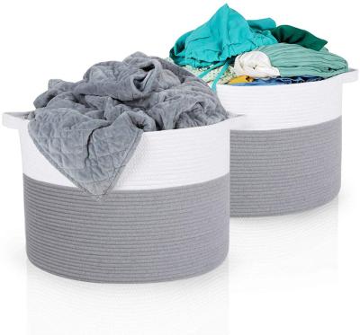 China Wholesales Extra Large Storage Baskets Sustainable Cotton Rope Baby Woven Laundry Basket With Handles for sale