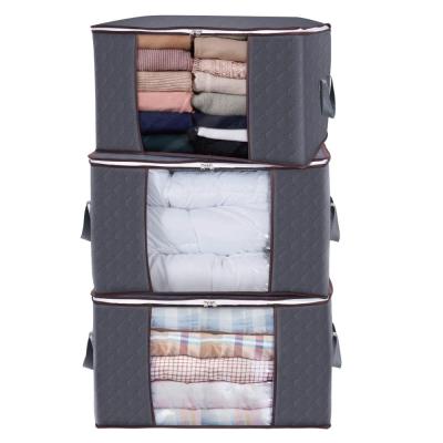 China Large Capacity Casual Clothes Blanket Storage Organizer With Reinforced Thick Handle Fabric Storage Bag With Large Window for sale