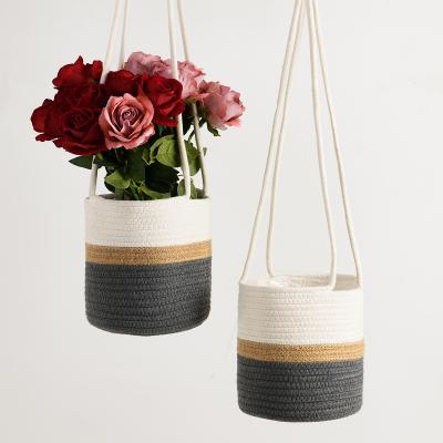 China Viable Rope Plant Basket Hanging Woven Basket For Flower Pot Floor Planters Storage Indoor Organizer for sale