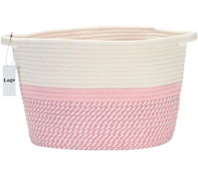 China Sustainable Folding Kids Laundry Basket Cotton Rope Woven Storage Basket With Handle for sale