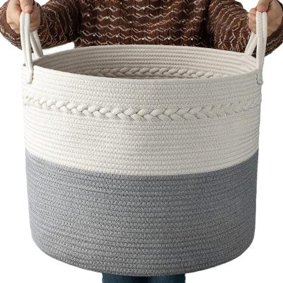 China Baby Laundry Folding Organizer Extra Large Woven Storage Basket Cotton Rope Baskets Viable For Toys Towels Nursery Basket Cover Bin for sale