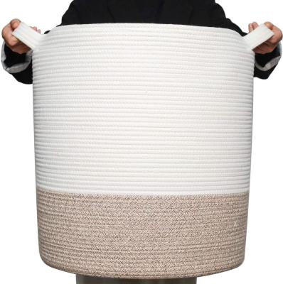 China Viable Modern Extra Large Cotton Rope Basket Laundry Hamper Decorative Woven Basket Cover Basket For Living Room for sale