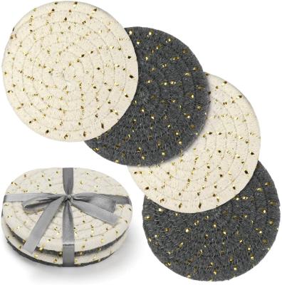 China Sustainable Home Multifunctional Round Woven Cotton Area Rugs Non Slip Sheer Coasters Set for sale