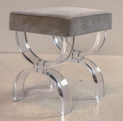 China Eco - Friendly Acrylic Bathroom Vanity Stool With Velvet Seat for sale