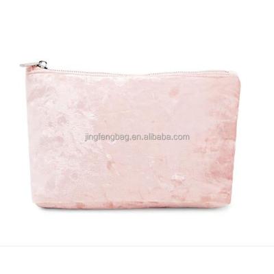 China Eco - Friendly Soft Pink Crushed Velvet Bag Cosmetic Pouch for sale