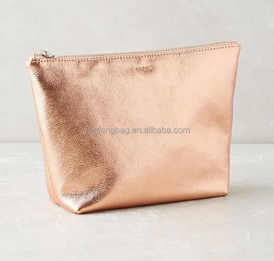 China Rose Gold Fake Leather Makeup Eco-Friendly Metallic Pouch for sale