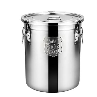 China Sustainable Kitchen Food Flour Oil Milk Rice Cereal Grain Coffee Bean Sealed Storage Bucket 304 Stainless Steel Soup Barrel With Lid for sale