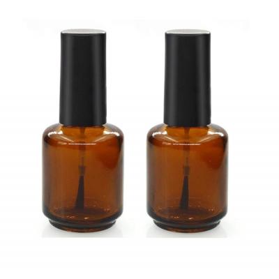 China Cosmetic Classic 15ml Amber Color Nail Polish Bottle Gel Polish Bottle With Brush for sale