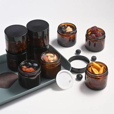 China Good Seal Cosmetic Amber Glass Cream Jar Cosmetic Glass Container With Plastic Lid for sale