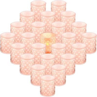 China Retro Color Coated Candle Jar Pink Glass Candle Holder With Lid for sale