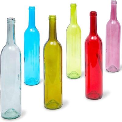 China Wholesale Empty Colorful Beverage 500ml 750ml Bordeaux Shape Glass Wine Bottle for sale