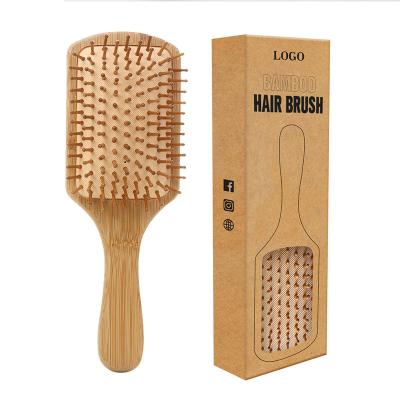 China Bamboo Paddle Brush Scalp Massage Paddle Detangling Natural Wooden Bamboo Hair Brush for sale