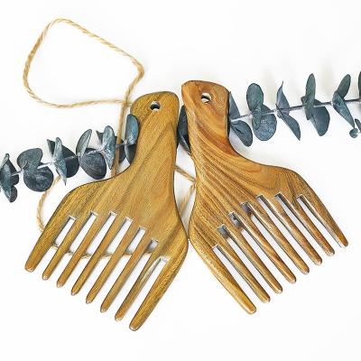 China Wide Tooth Afro Pick Hair Comb / Green Sandalwood Eco-friendly Good Quality Beauty Care for sale