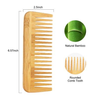 China Eco-friendly Natural Bamboo Hair Beauty Care Wooden Comb Wide Tooth Comb With Customized Logo for sale