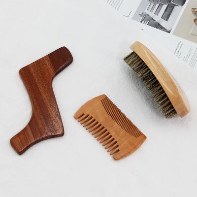 China Eco-Friendly Custom Home Beard Brush and Comb Shaving Kit Wooden Beard Brush Set Men's Beard Grooming Products for sale