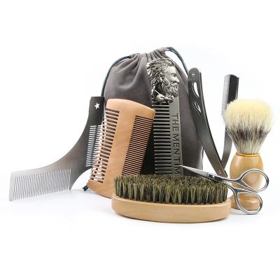 China Dropshipping Custom Logo Round Comb Hairdresser Kit Comb Beard Brush and Foldable Wooden Comb Set for sale