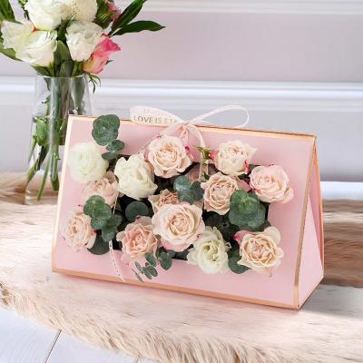 China Recyclable Flower Arrangement Pape Bag, Portable Kraft Paper Folding Hollow Flower Box Box, Floral Packaging With Window for sale