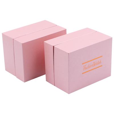 China Watch Packaging Custom Printed Luxury Pink Watch Jewelry Necklace Earring Box Paper Cardboard Packaging Paper Gift Boxes for sale