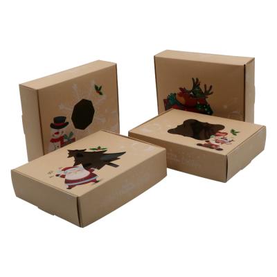 China Materials Recycled Hot Sale Christmas Gift Box With Window Kraft Paper Packaging Box Printing Material Logo for sale