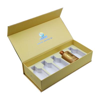 China Recycled Materials Gold Luxury Wine Flip Packaging Box Rigid Magnet Flip Lid Gift Box Cardboard Foam Magnetic Packaging For Wine Tea for sale