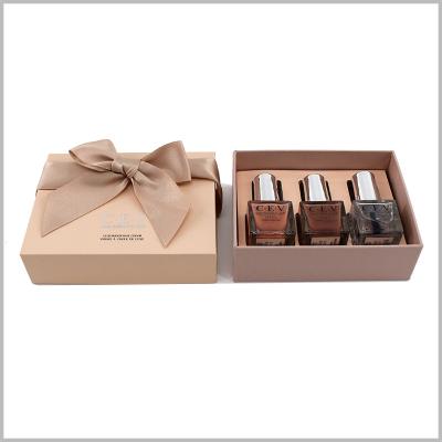 China China Recyclable Company Customized Top And Bottom Nail Polish Packaging Box With Ribbon Bow for sale