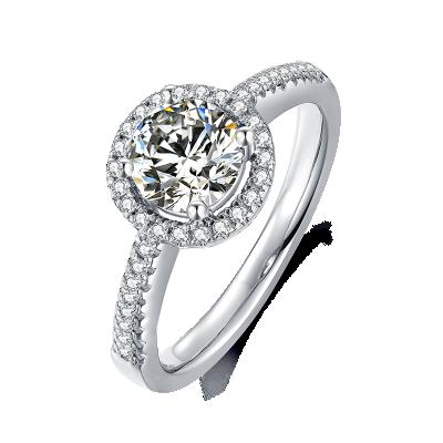 China Romantic Luxury Round Rings Platinum S925 Silver Plated Moissanite Diamond Engagement Diamond Rings For Women for sale