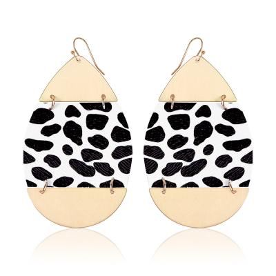 China 2021New popular dropshipping exaggerated alloy one piece earring female leather PU leopard print earrings water dropshipping for sale