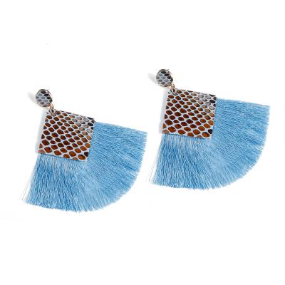 China Factory Wholesale Bohemian Ethnic Snake Pattern Tassel PU Leather Earrings Spring And Summer Earrings The New for sale