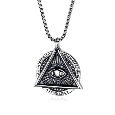 China Men's Masonic Pendant Necklace Titanium Steel Necklace Hippie Punk Pendant Necklaces for sale