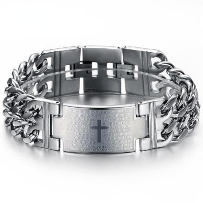 China Wholesale Casual/Sporting Jewelry Classic Cross Spanish Word Men's Titanium Steel Bracelet for sale