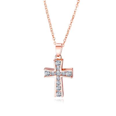 China Fashionable all-matching fashionable all-matching women's ornament new product copper plating rose gold diamond cross necklace for sale