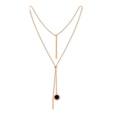 China FASHIONABLE titanium steel rose gold black and white double sided long necklace roman numeral tassel sweater for sale