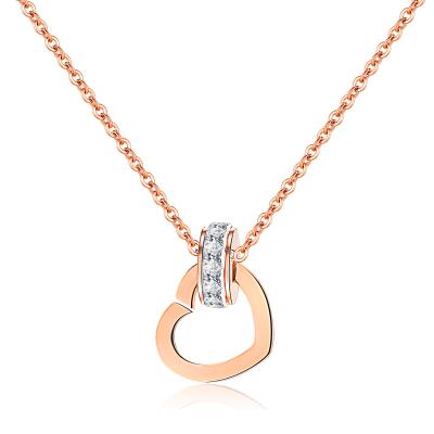 China TRENDY Micro-inlaid ornament simple love rose gold plated pendant titanium steel clavicle chain for sale