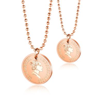 China FASHIONABLE Chain Titanium Steel Clavicle Ladies Coin Necklace Queen Elizabeth Rose Gold Pendant for sale