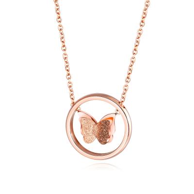 China Cute Titanium Steel Necklace Female Rose Gold Plated Titanium Steel Pendant Frosted Butterfly Ladies Clavicle Chain Pendant for sale