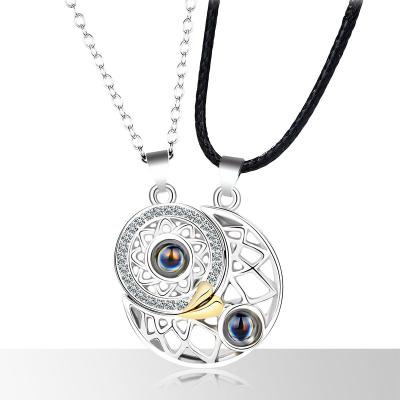 China Couples Sun Moon Necklace Romantic Silvery Projection Magnets Necklace Dangling Zircon Color Necklace Pairs for sale