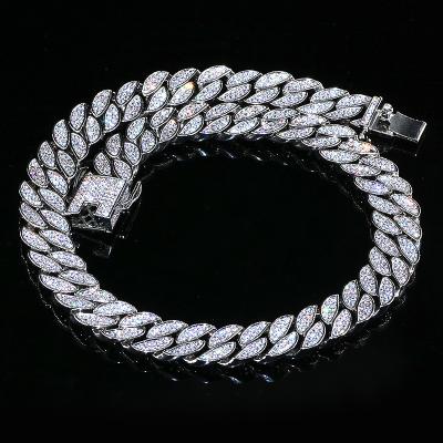 China Hiphop factory supply hip hop zircon link chain bracelet copper inlaid cuban necklace for sale