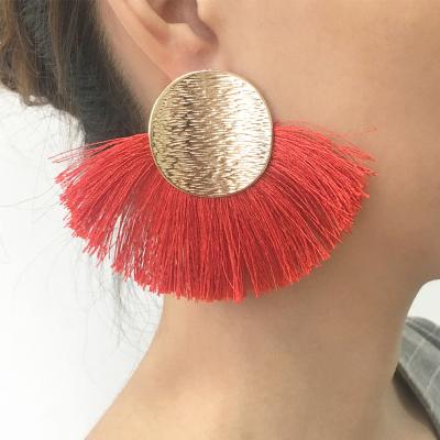 China FASHIONABLE creative style fan tassel Bohemian earrings round alloy tassel earrings for sale