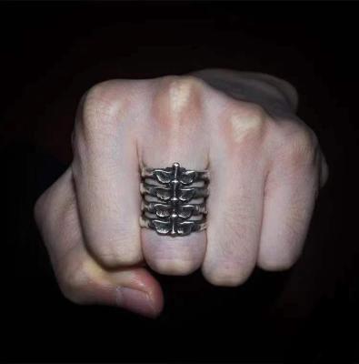 China Ring punk creative male personality alloy bone ring rib design fashion ornament opening wide ring for sale