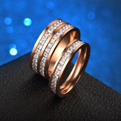 China FASHIONABLE Wholesale Popular Square Titanium Steel Zircon Small Diamond Ring Stainless Steel Female Couples Ring for sale